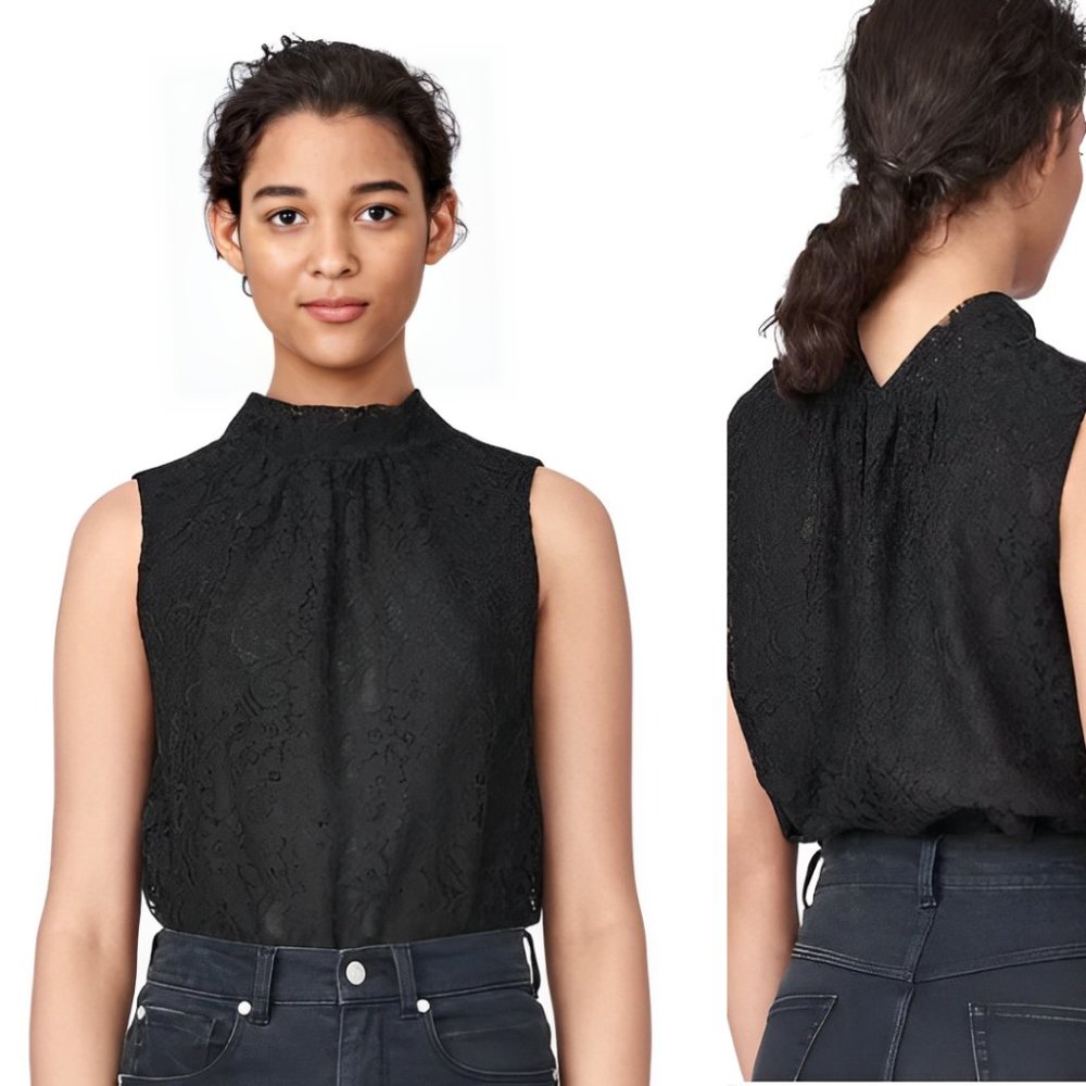 Rebecca Taylor Blouse Black Lace Mock Neck Sleeveless Pullover Top Size 6